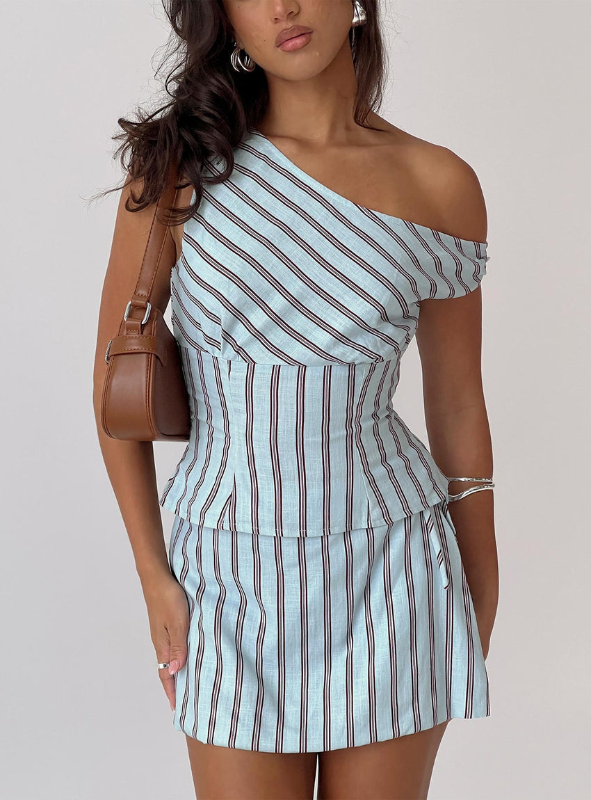 Del Rio Off The Shoulder Top Blue / Maroon