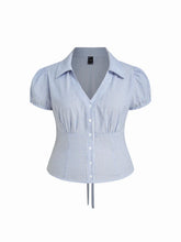 Cotton-blend V-neck Stripe Tie Back Shirt Curve & Plus