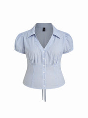 Cotton-blend V-neck Stripe Tie Back Shirt Curve & Plus