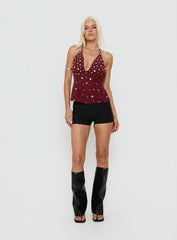Tekapo Studded V-Neck Top Burgundy