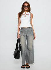 Lifetimes Mid Rise Wide Leg Cargo Jeans Dark Blue Stripe