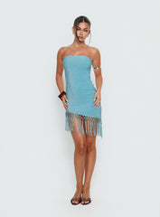 Keyana Strapless Tassel Mini Dress Blue Shimmer