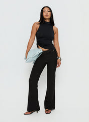 Louder Please Tie Side Straight Leg Pants Black Pinstripe