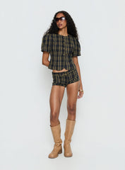 Femme Blouse Top Navy / Lemon Plaid