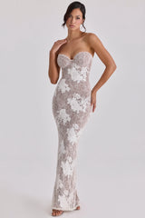 Lucienne Ivory Embroidered Lace Maxi Dress - Limited Edition