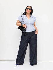 Cotton-blend V-neck Stripe Tie Back Shirt Curve & Plus
