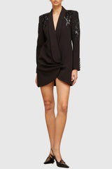 Charnita Sequin Embellished Blazer Dress - Black