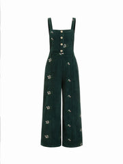 Corduroy Floral Backless Pocket Wide Leg Jumpsuit