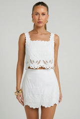 Evren Embroidered Scallop Top