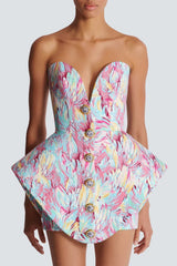 Datia Print Bustier Strapless Mini Dress