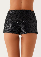 After Midnight Low Rise Sequin Mini Shorts - Black