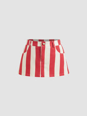Cotton Low Rise Stripe Pocket Mini Skirt
