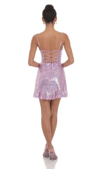 Sequin Ruffled Slit Dress In Lavender