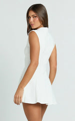 Becky Mini Dress - High Neck Sleeveless Fit And Flare Dress In White