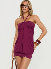 Jordonna Gathered Halter Mini Dress Cherry
