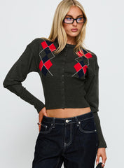 Head In The Clouds Knit Cardigan Grey Argyle