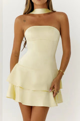 Summer Wardrobe Satin Mini Dress Yellow