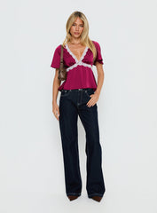 For The Summer Lace Trim Top Wine