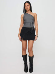 Wait Up Denim Wrap Mini Skirt Washed Black