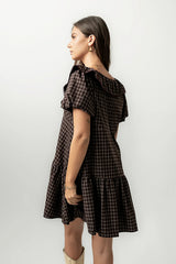 Tony Gingham Baby Doll Dress In Brown
