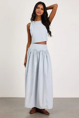 Cindy Light Blue Linen Two-Piece Maxi Dress