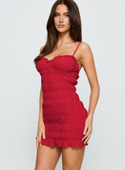 Agent Of Love Shirred Mini Dress Red
