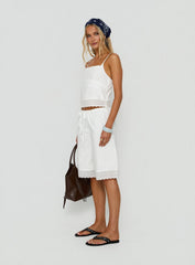 Sakai Broderie Detail Longline Shorts White