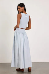 Cindy Light Blue Linen Two-Piece Maxi Dress