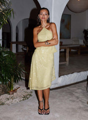 Sun Salutations Asymmetrical Midi Skirt Yellow