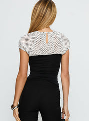Naria Top Chiffon White Basic Polka Black