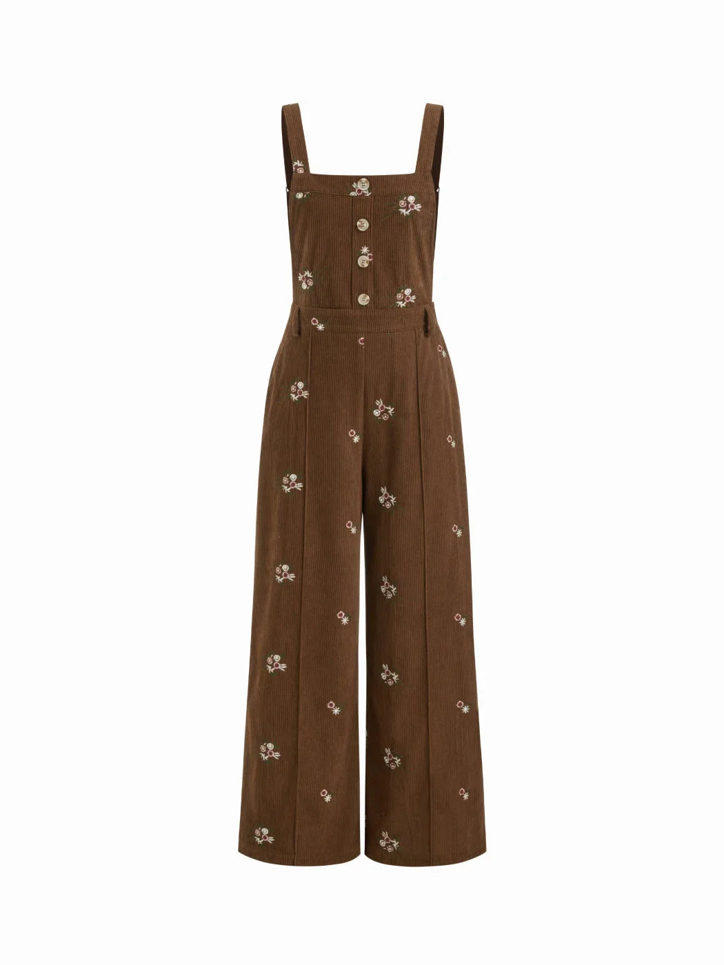 Corduroy Floral Backless Pocket Wide Leg Jumpsuit