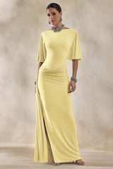 Emerelle | Lemon Wide-Neck Maxi Dress With Sash And Draped-Detailing