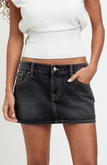 Pacsun Piper Black Contrast Stitch Low Rise Jean Micro Mini Skirt