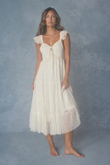 Meli Cream Mixed Media Tiered Midi Dress