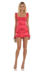 Ruffle Corset Dress In Red