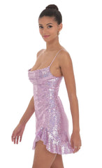 Sequin Ruffled Slit Dress In Lavender