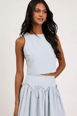 Cindy Light Blue Linen Two-Piece Maxi Dress