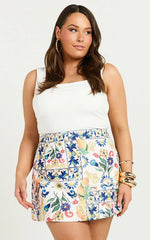 Janice Mini Skirt - High Waisted A-line Skirt in Positano Print