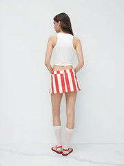 Cotton Low Rise Stripe Pocket Mini Skirt