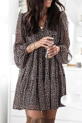 Elegant Print Buckle Flounce V Neck A Line Dresses